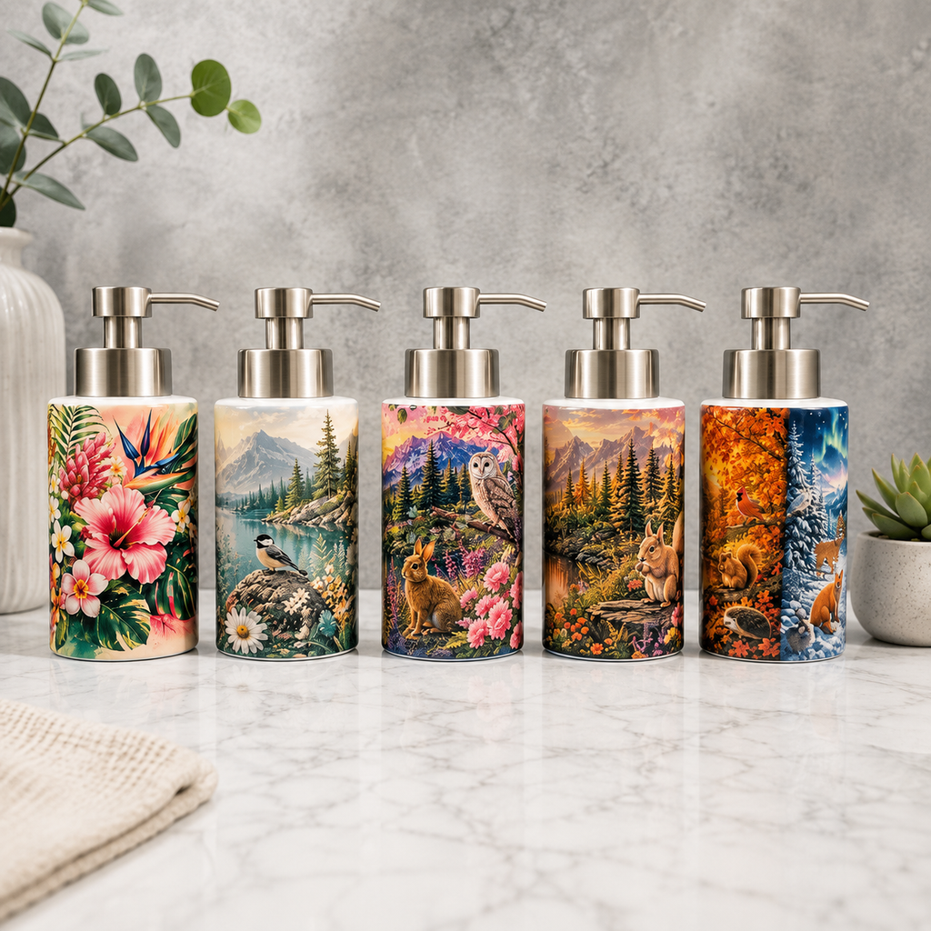 Pompe à Savon Décorative – Forêt & Animaux | Les Créations Mystika