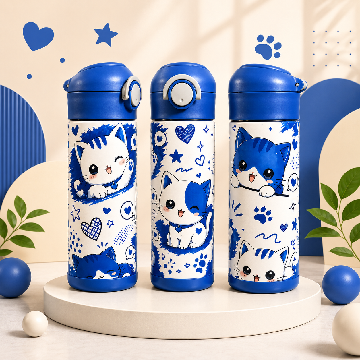 Bouteille Enfant Chats Kawaii 2 avec Paille – Colorée & Amusante | Les Créations Mystika