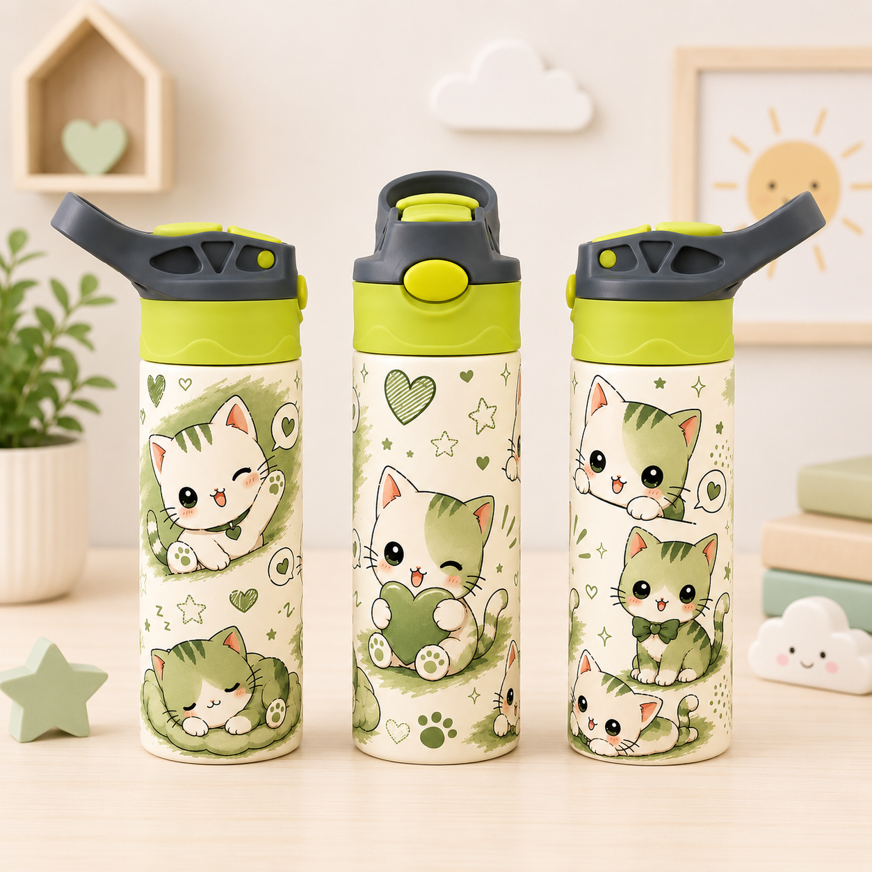 Bouteille Enfant Chats Kawaii – Adorable & Colorée | Les Créations Mystika