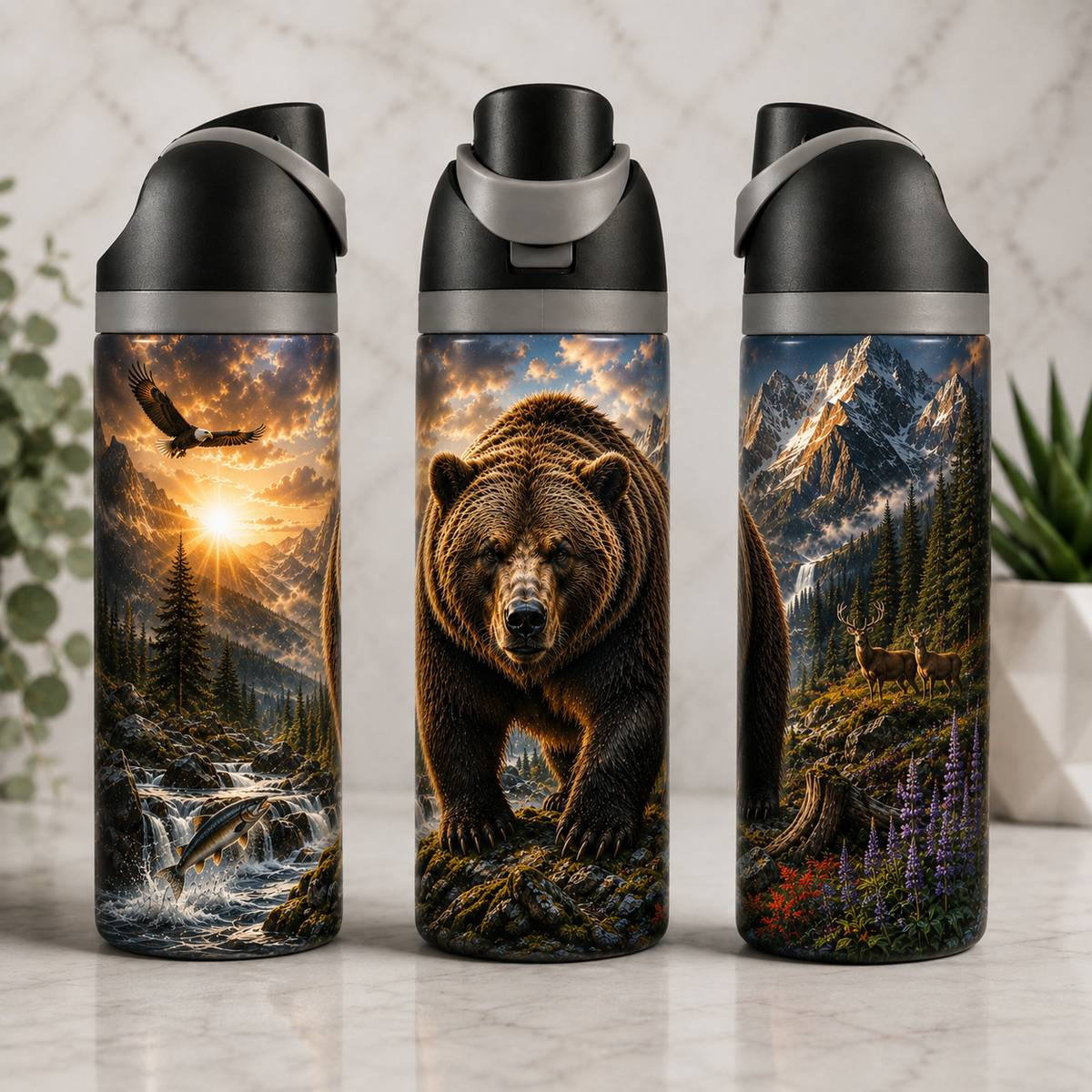 Bouteille Isotherme Grandeur Sauvage – Faune & Montagne | Les Créations Mystika