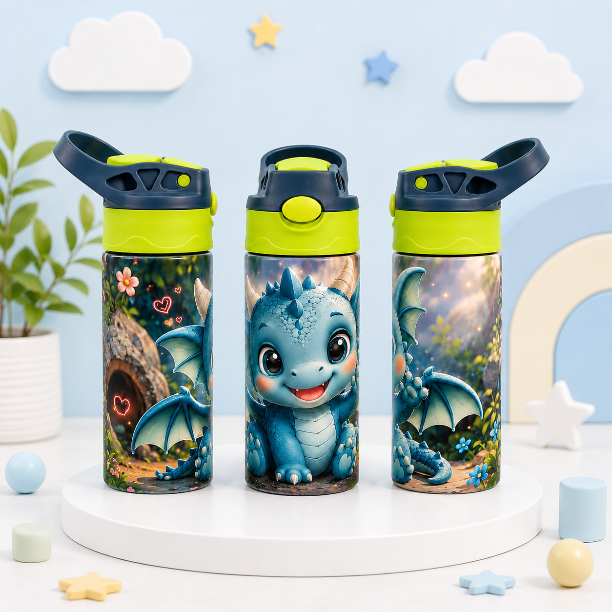 Bouteille Enfant Dragons Mignons – Magique & Colorée | Les Créations Mystika