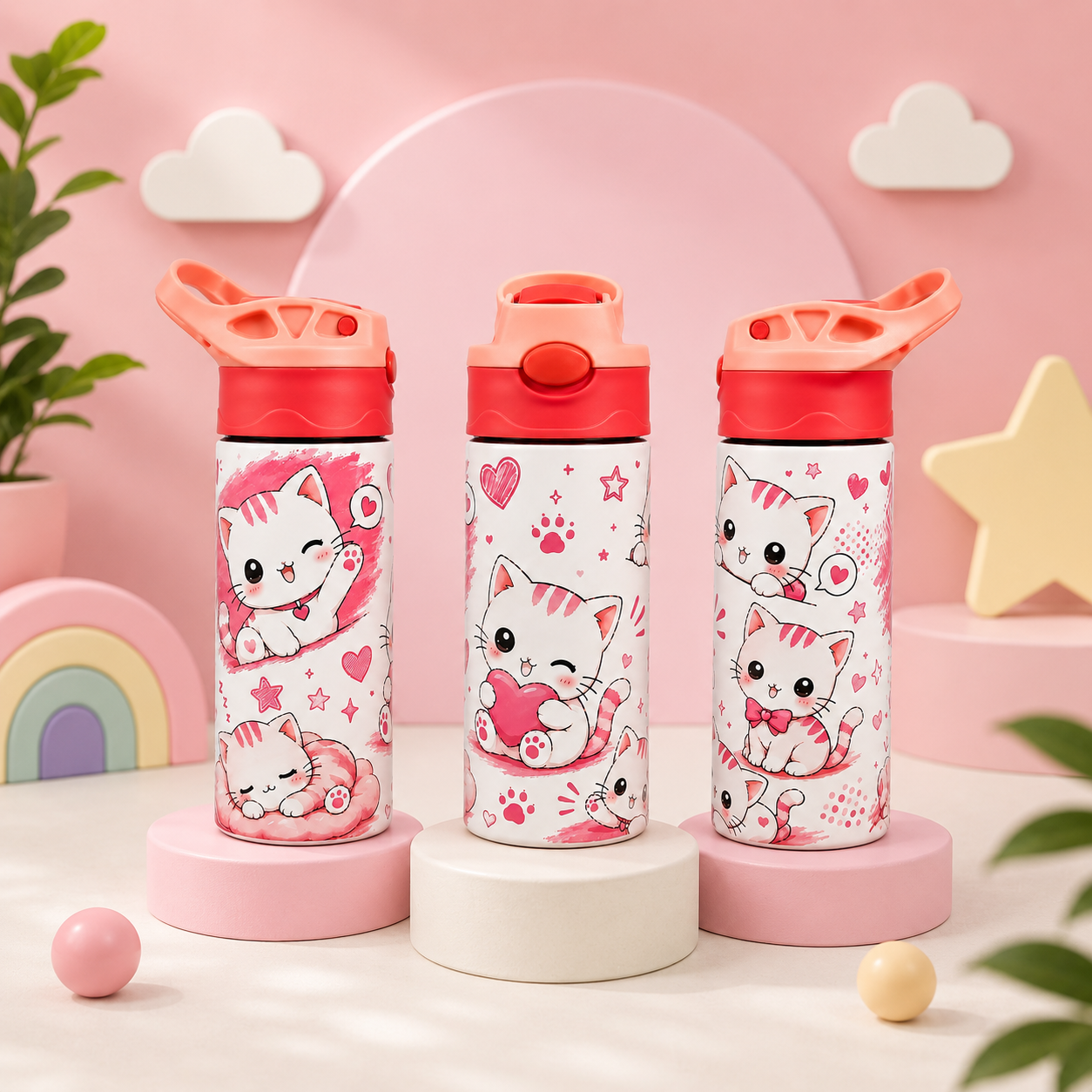 Bouteille Enfant Chats Kawaii – Adorable & Colorée | Les Créations Mystika