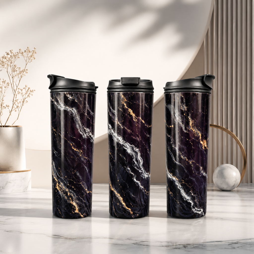 Tasse Isotherme Marbré Noir et Or – Le Marbré Noir et Or | 20 oz | Les Créations Mystika