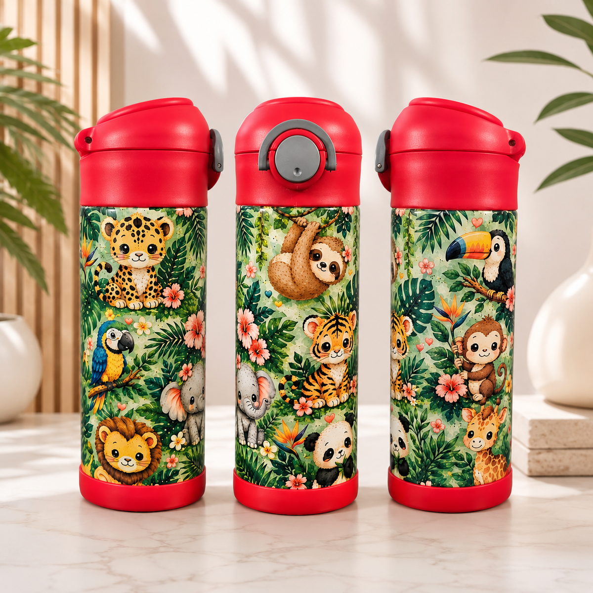 Bouteille Enfant Animaux de la Jungle Kawaii – Le Lion & Ses Amis | Les Créations Mystika
