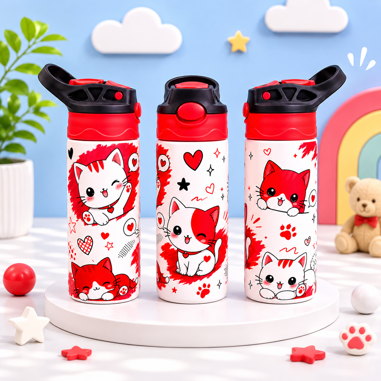 Bouteille Enfant Chats Kawaii – Adorable & Colorée | Les Créations Mystika