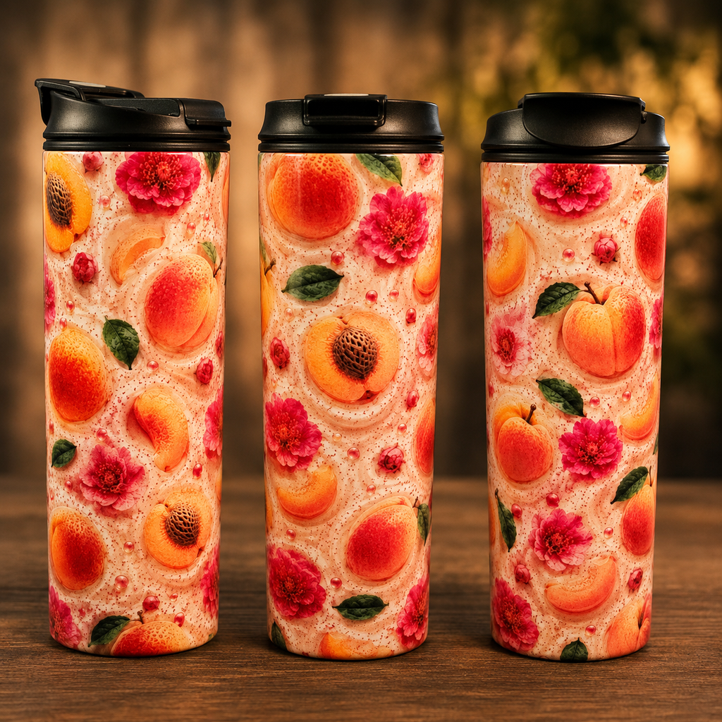 Tasse Isotherme Pêches et Fleurs d'Été – Pêche Crémeuse | 20 oz | Les Créations Mystika