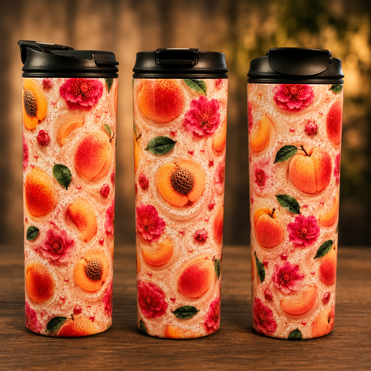 Tasse Isotherme Pêches et Fleurs d'Été – Pêche Crémeuse | 20 oz | Les Créations Mystika
