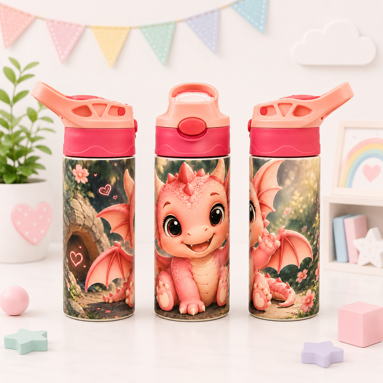 Bouteille Enfant Dragons Mignons – Magique & Colorée | Les Créations Mystika