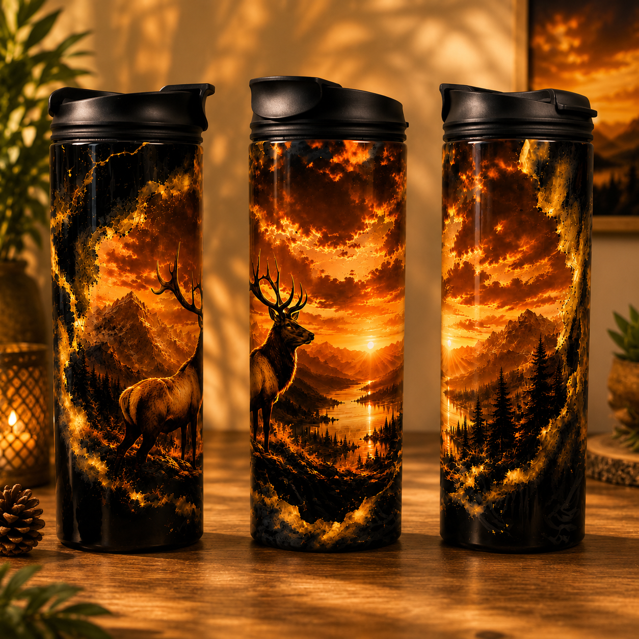 Tasse Isotherme Le Cerf et la Montagne – Coucher de Soleil Sauvage 20 oz | Les Créations Mystika