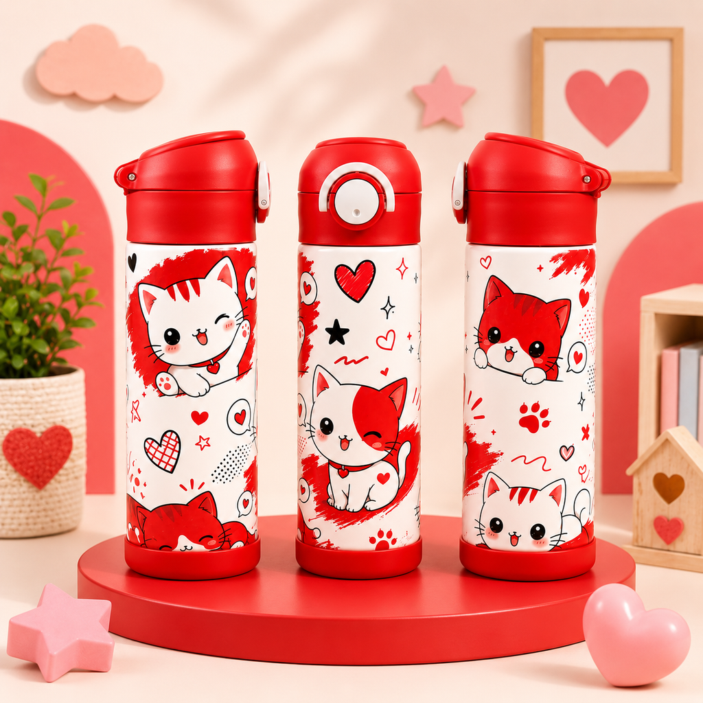 Bouteille Enfant Chats Kawaii 2 avec Paille – Colorée & Amusante | Les Créations Mystika
