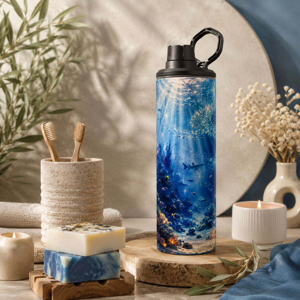 Tasse Isotherme Les Profondeurs Marines – Récifs Coralliens et Trésors de l’Océan 20 oz | Les Créations Mystika