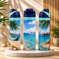 Bouteille Isotherme Évasion Tropicale – Le Paradis Bleu | Les Créations Mystika