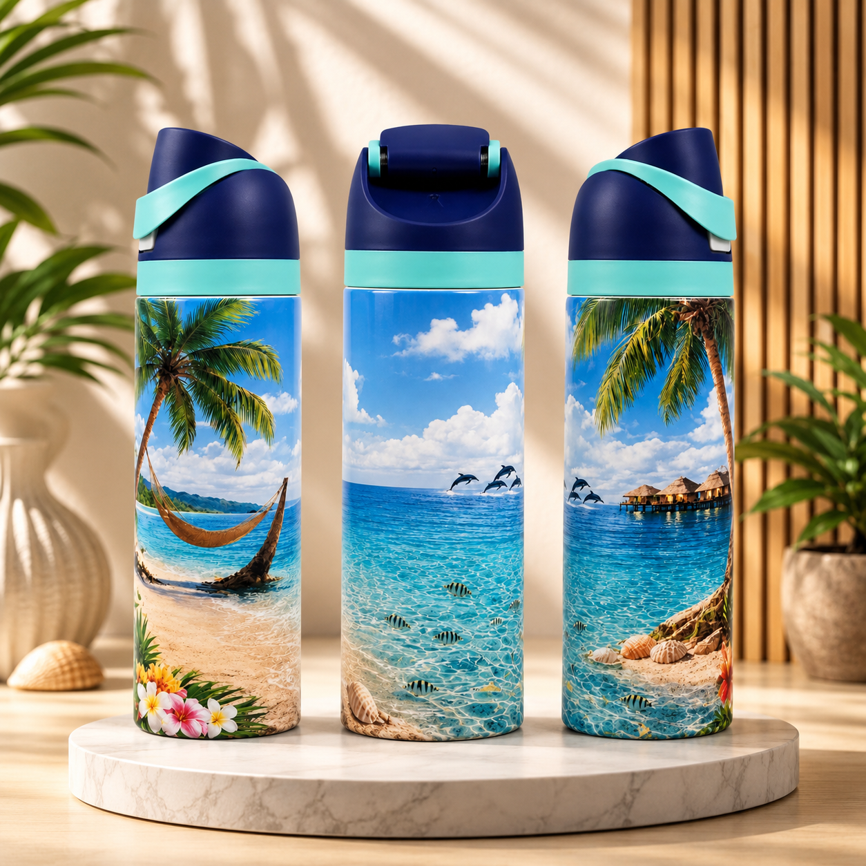 Bouteille Isotherme Évasion Tropicale – Le Paradis Bleu | Les Créations Mystika