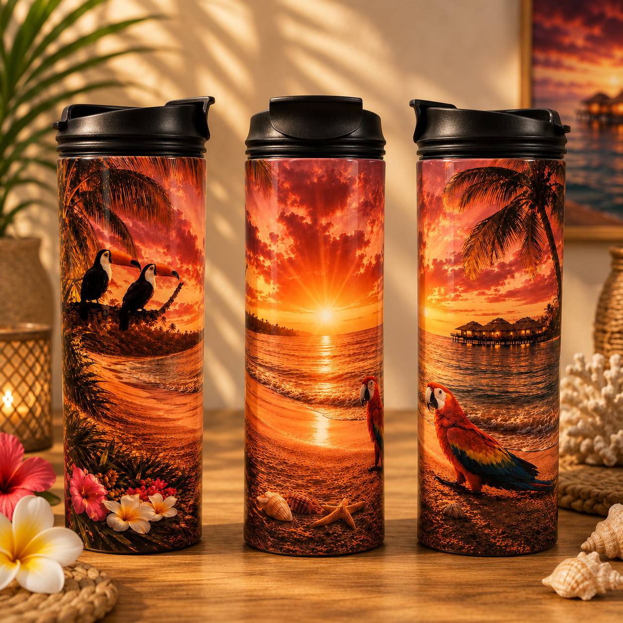 Tasse Isotherme La Plage Exotique Rosée – Coucher de Soleil Tropical 20 oz | Les Créations Mystika