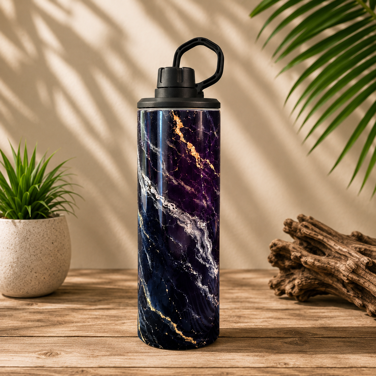 Tasse Isotherme Marbré Noir et Or – Le Marbré Noir et Or | 20 oz | Les Créations Mystika