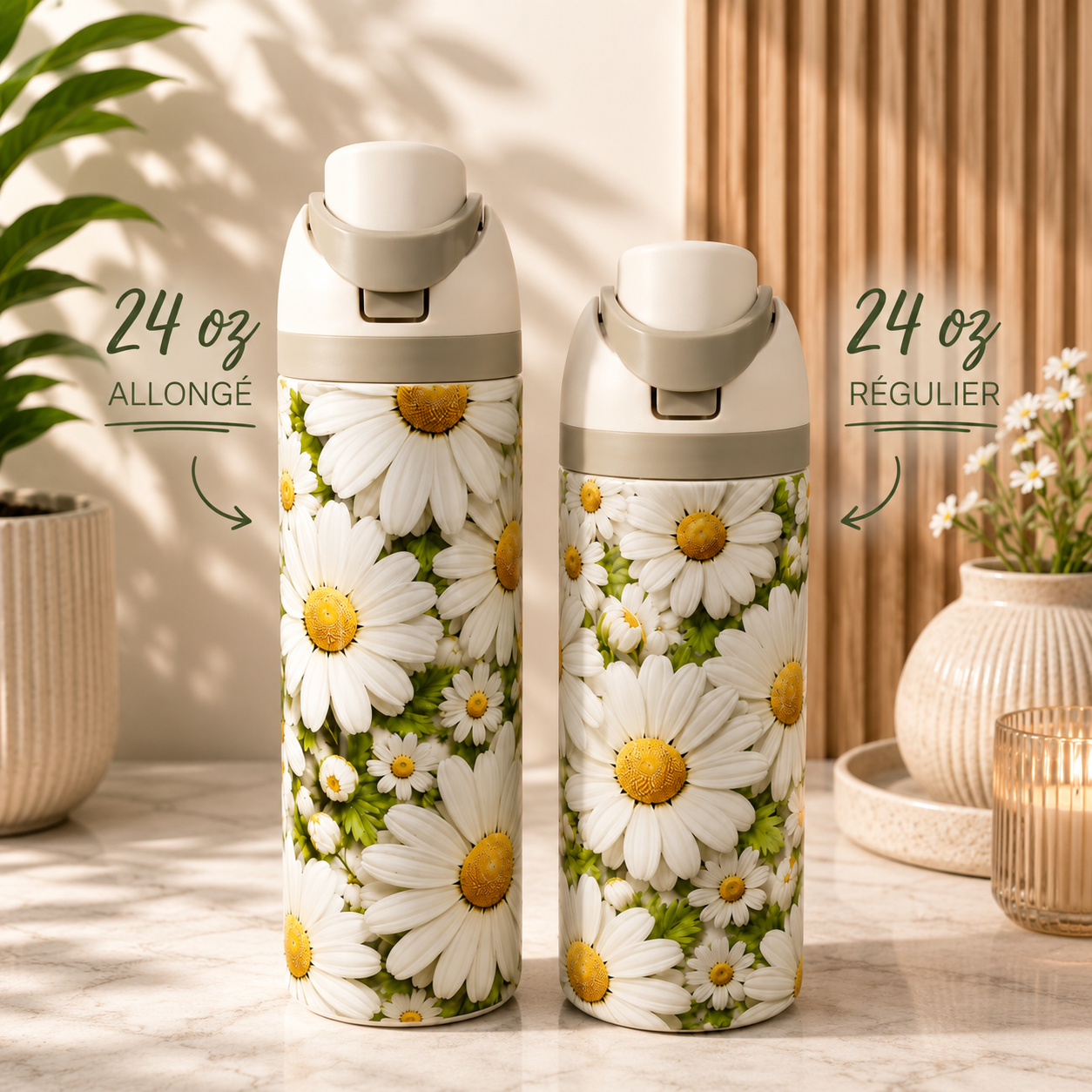 Bouteille Isotherme Marguerites Blanches – Champêtre & Floral | Les Créations Mystika