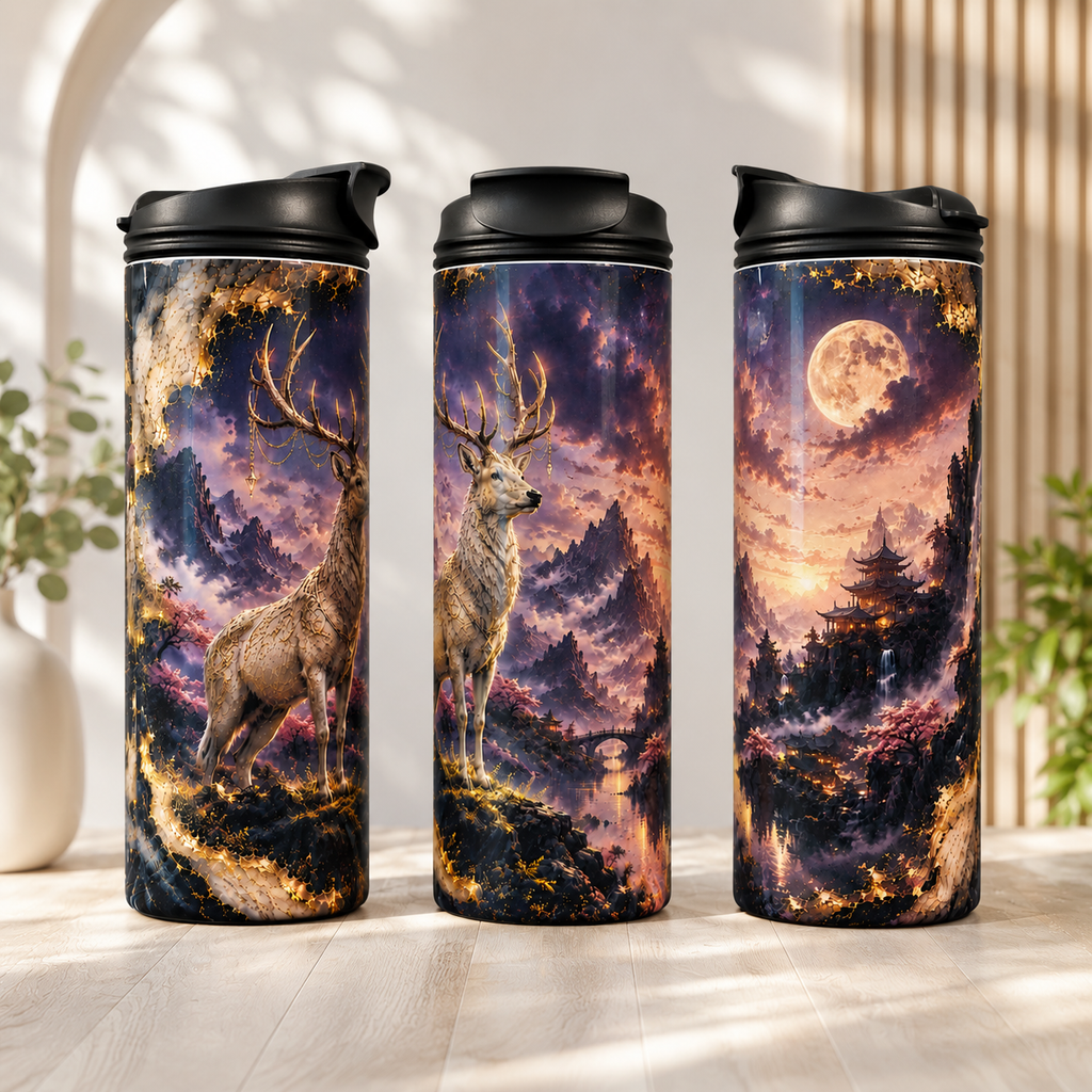Tasse Isotherme Cerf Majestueux au Clair de Lune – 20 oz | Les Créations Mystika