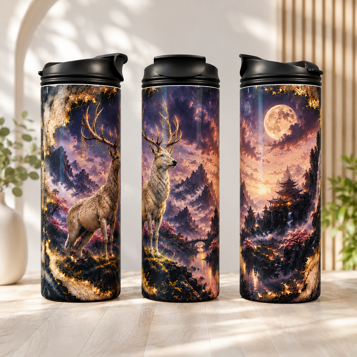 Tasse Isotherme Cerf Majestueux au Clair de Lune – 20 oz | Les Créations Mystika
