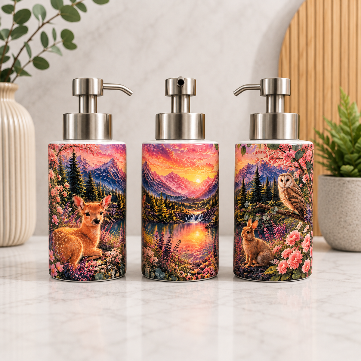 Pompe à Savon Décorative – Forêt & Animaux | Les Créations Mystika