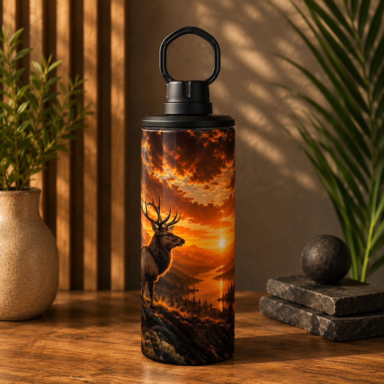 Tasse Isotherme Le Cerf et la Montagne – Coucher de Soleil Sauvage 20 oz | Les Créations Mystika