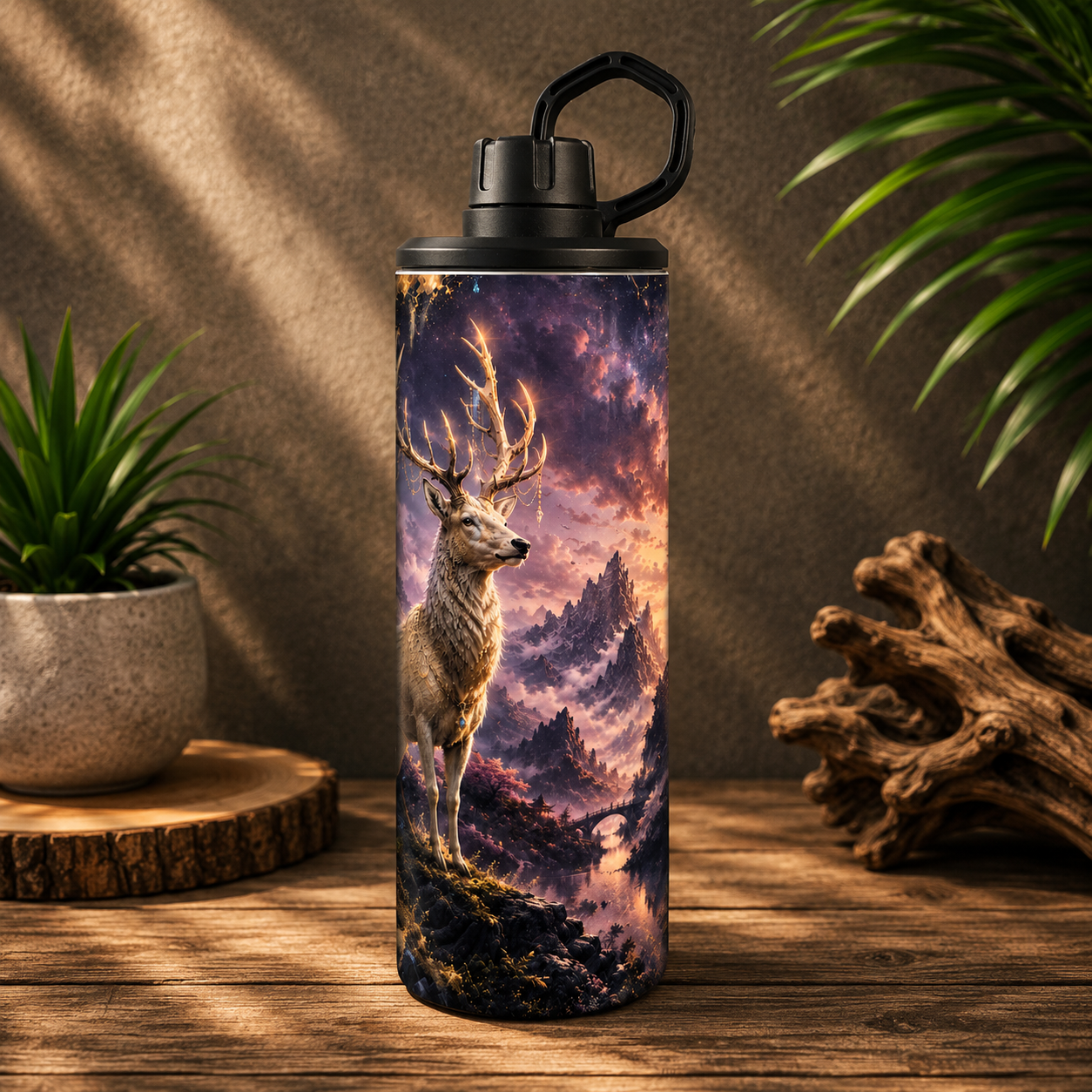 Tasse Isotherme Cerf Majestueux au Clair de Lune – 20 oz | Les Créations Mystika