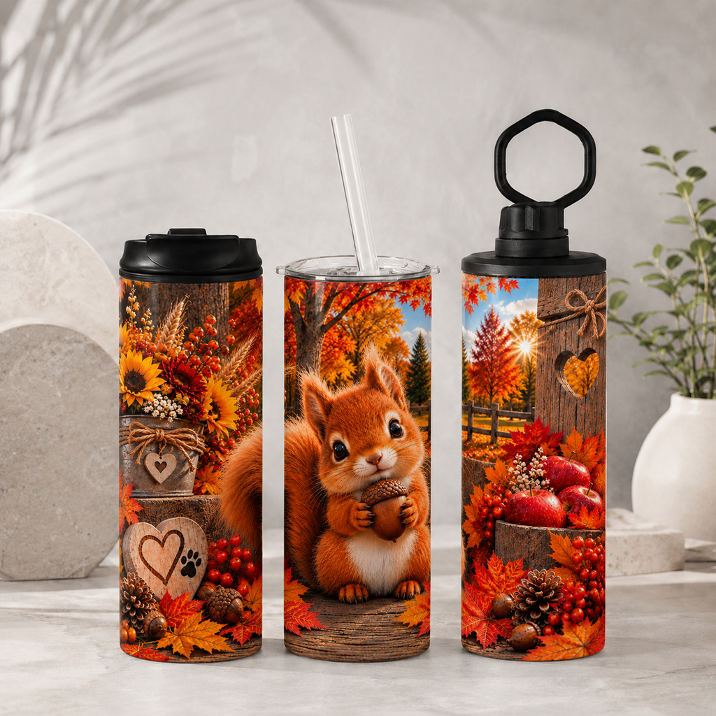 Tasse Isotherme Petit Écureuil d'Automne – 20 oz | Les Créations Mystika