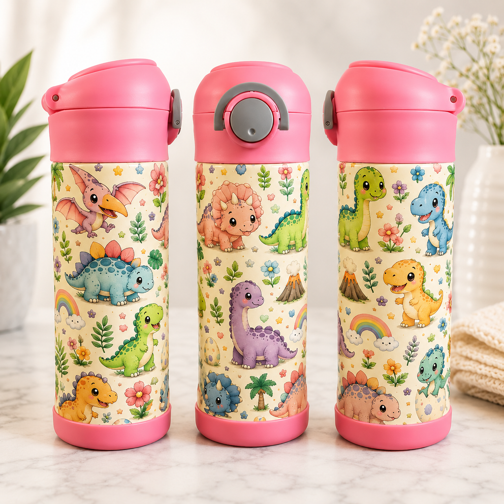 Bouteille Enfant Dinosaures Kawaii – Le T-Rex & Ses Amis | Les Créations Mystika