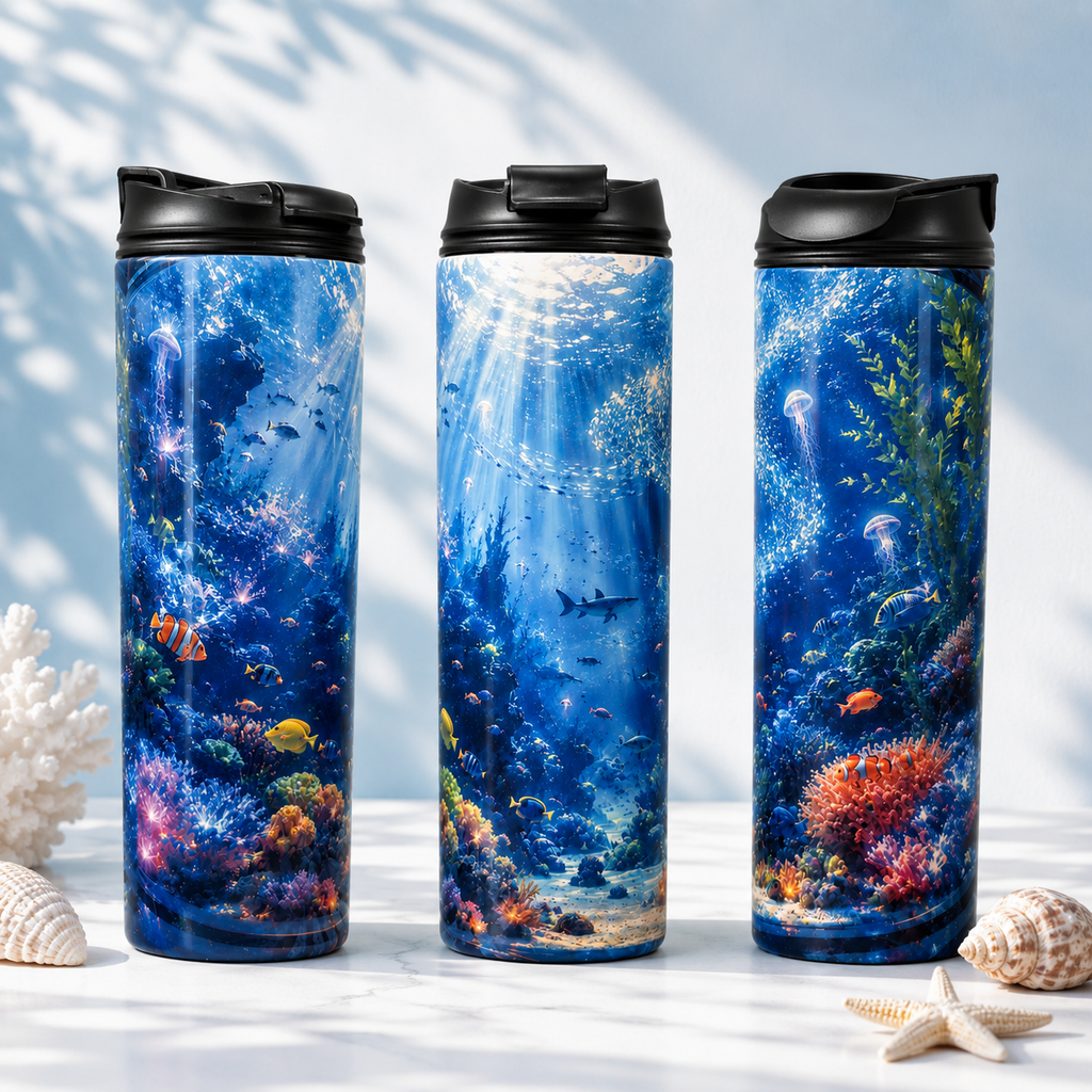 Tasse Isotherme Les Profondeurs Marines – Récifs Coralliens et Trésors de l’Océan 20 oz | Les Créations Mystika