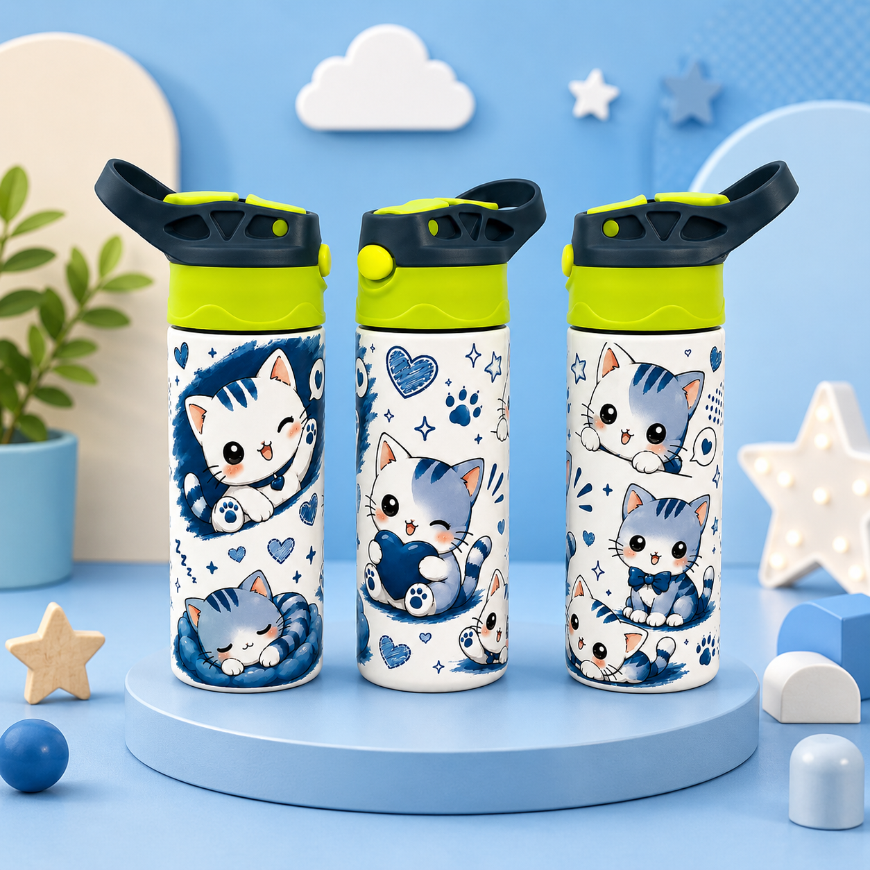 Bouteille Enfant Chats Kawaii – Adorable & Colorée | Les Créations Mystika