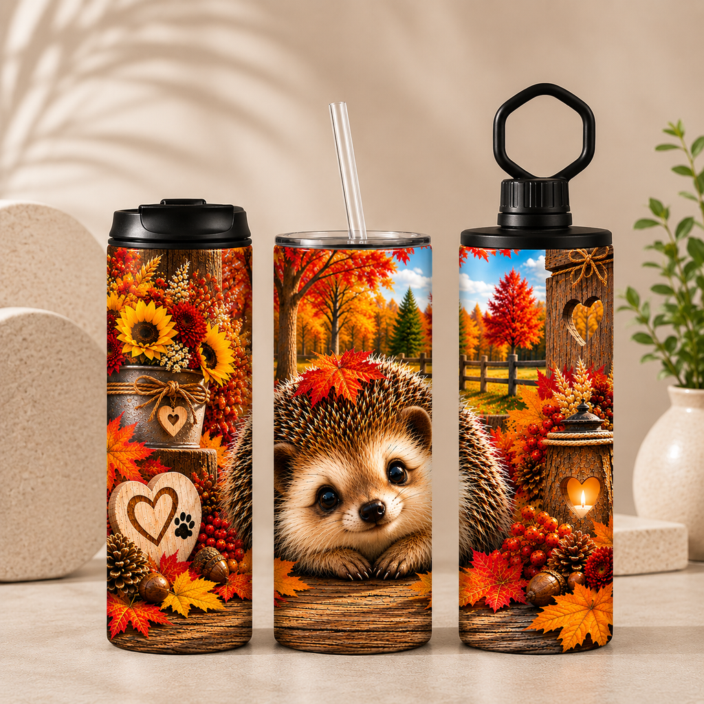 Tasse Isotherme Petit Hérisson d'Automne – 20 oz | Les Créations Mystika