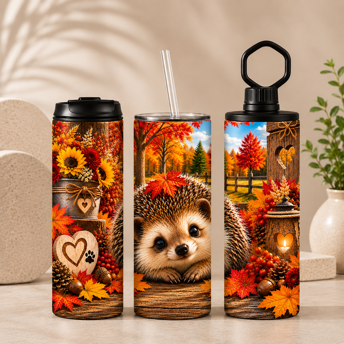 Tasse Isotherme Petit Hérisson d'Automne – 20 oz | Les Créations Mystika
