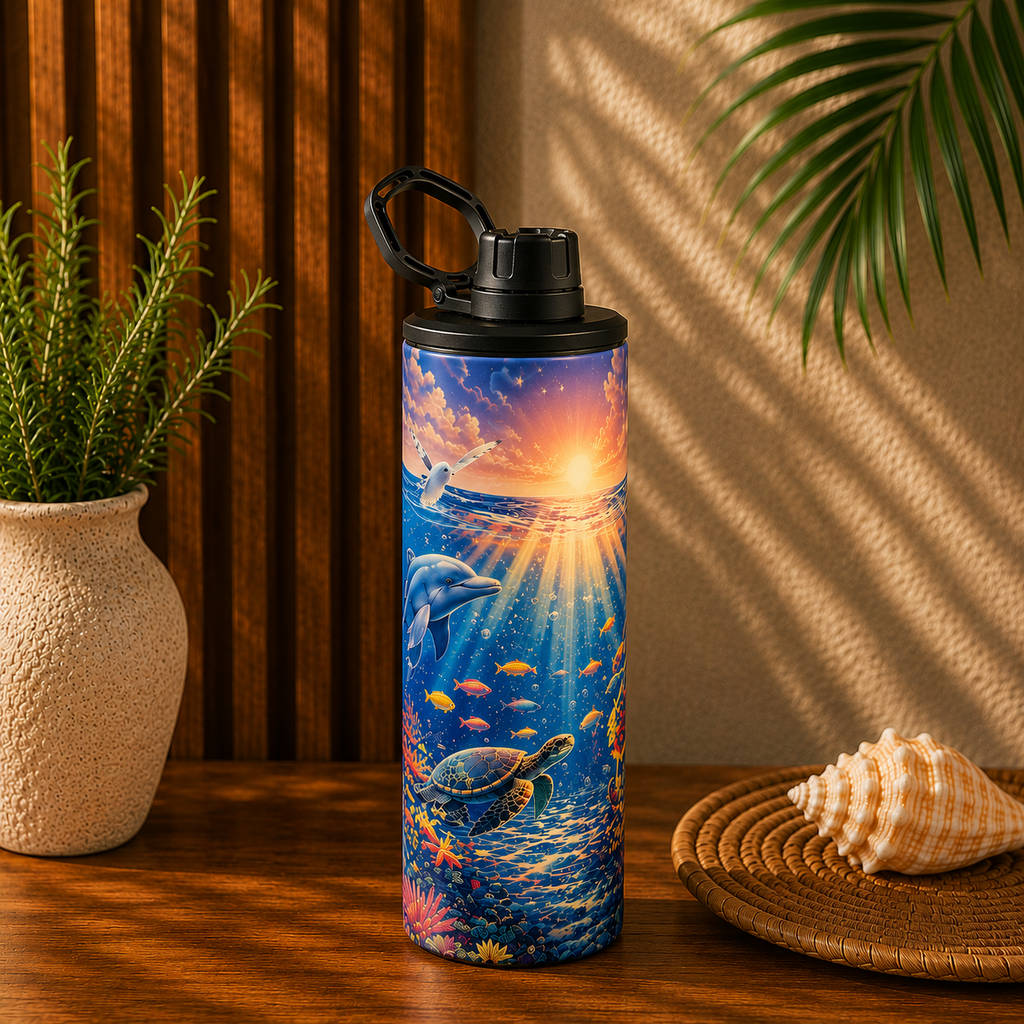 Tasse Isotherme Le Monde Marin Enchanté – Dauphins et Créatures des Profondeurs 20 oz | Les Créations Mystika