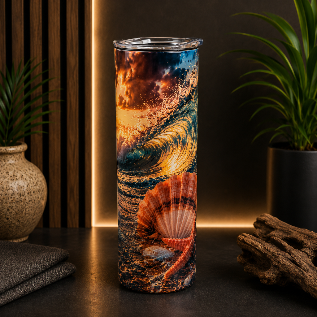 Tasse Isotherme Coucher de Soleil sur l'Océan – La Dernière Vague | 20 oz | Les Créations Mystika