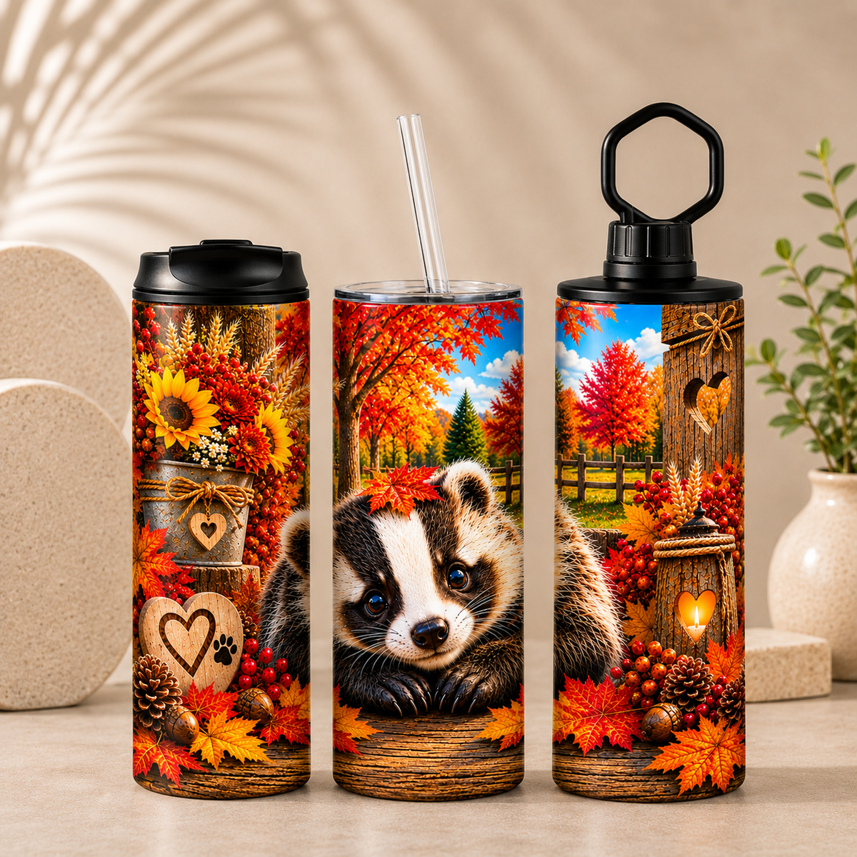 Tasse Isotherme Petit Blaireau d'Automne – 20 oz | Les Créations Mystika