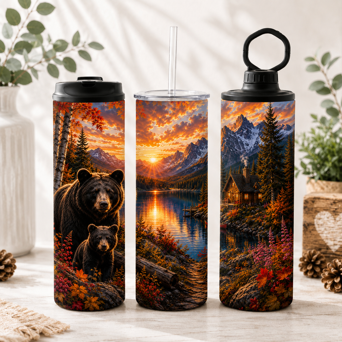 Tasse Isotherme Ours & Automne – 20 oz | Les Créations Mystika