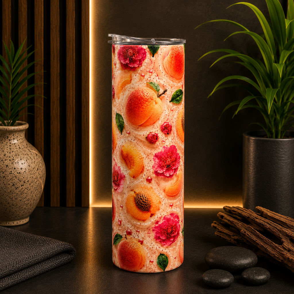 Tasse Isotherme Pêches et Fleurs d'Été – Pêche Crémeuse | 20 oz | Les Créations Mystika