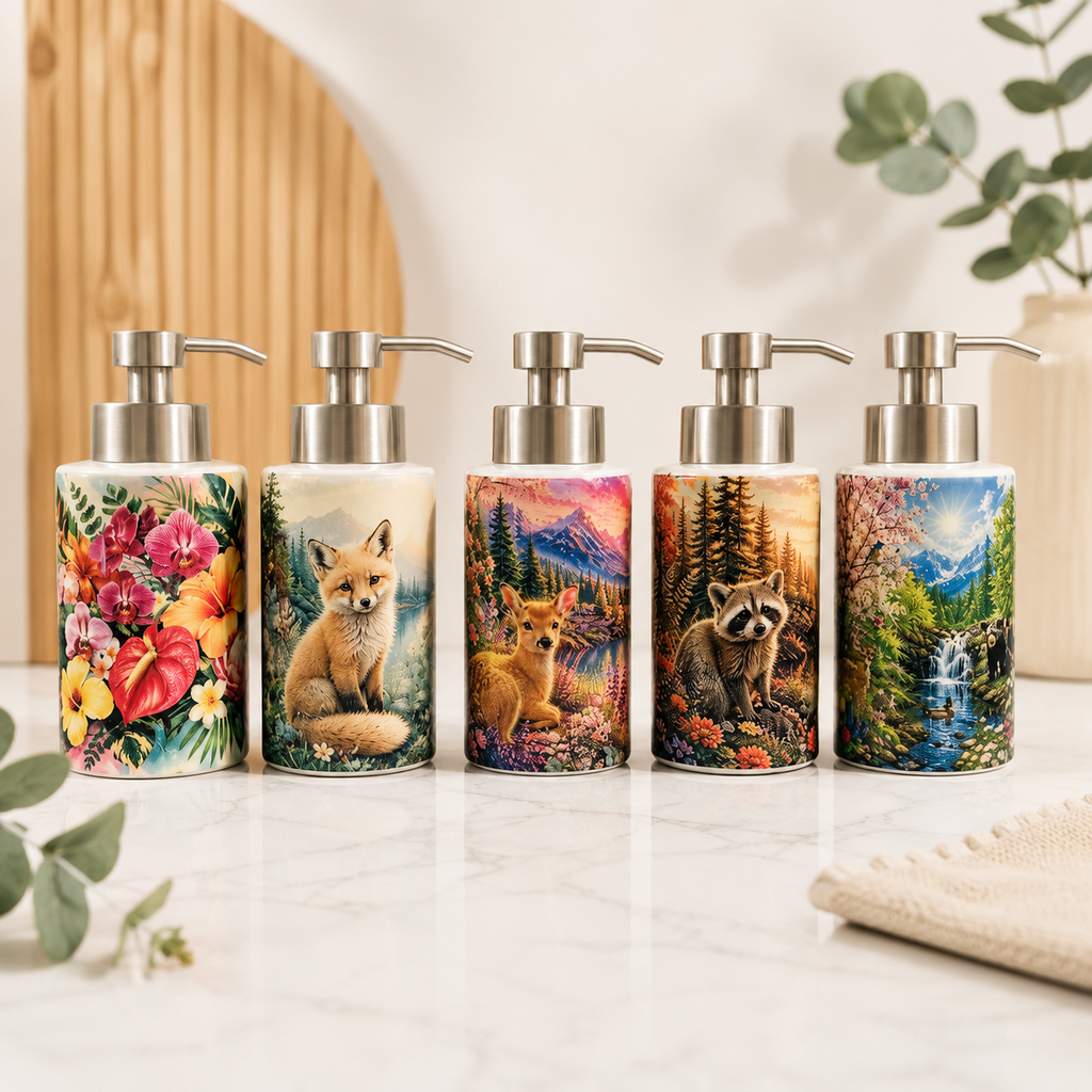 Pompe à Savon Décorative – Forêt & Animaux | Les Créations Mystika