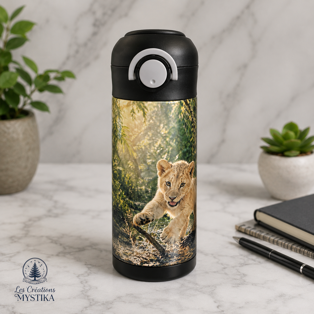 IMPARFAIT - Produit test - Bouteille Isotherme 12 oz Le lion qui s'amuse
