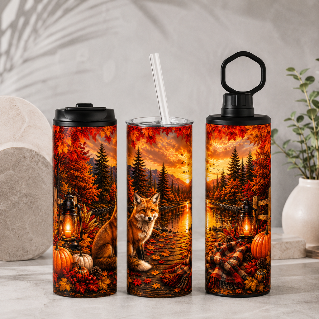 Tasse Isotherme Renard au Coucher du Soleil – 20 oz | Les Créations Mystika