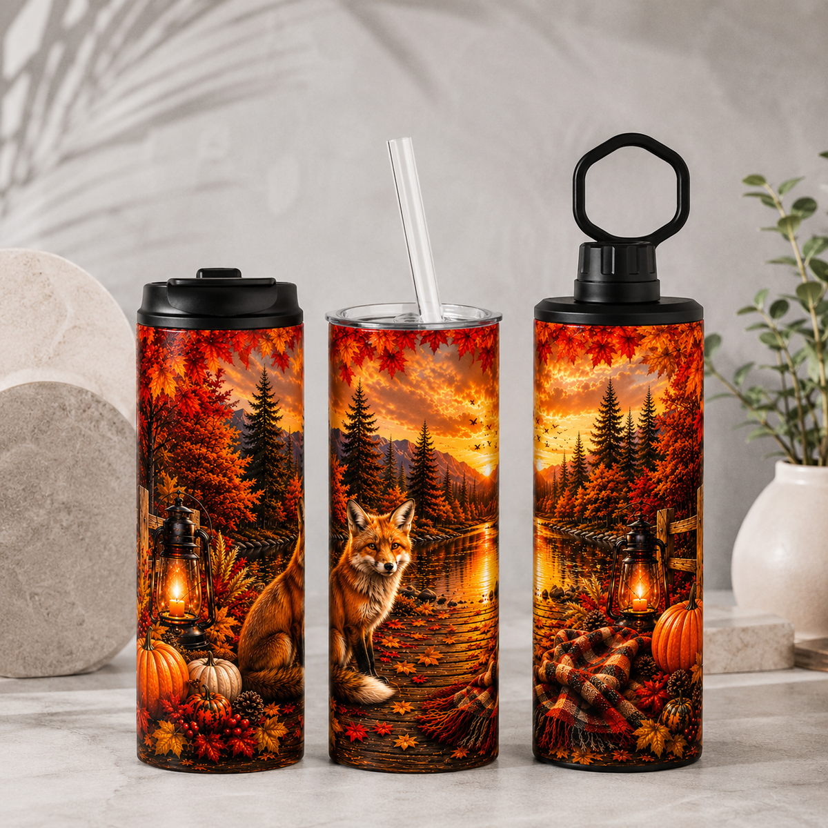 Tasse Isotherme Renard au Coucher du Soleil – 20 oz | Les Créations Mystika