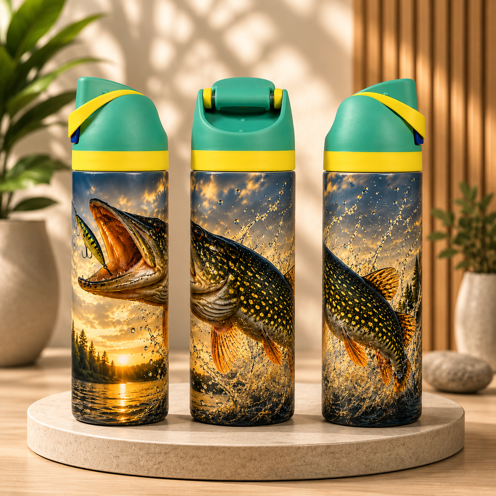 IMPARFAIT Bouteille Isotherme Passion Pêche – Le Brochet en Cavale | Les Créations Mystika