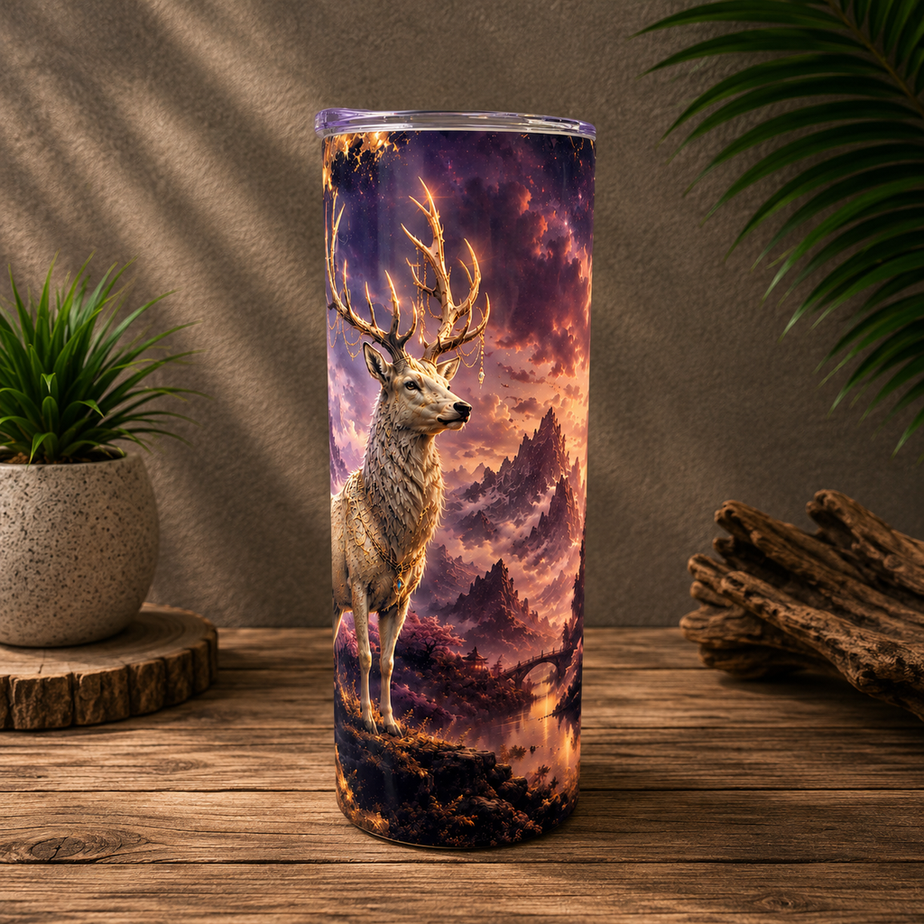 Tasse Isotherme Cerf Majestueux au Clair de Lune – 20 oz | Les Créations Mystika