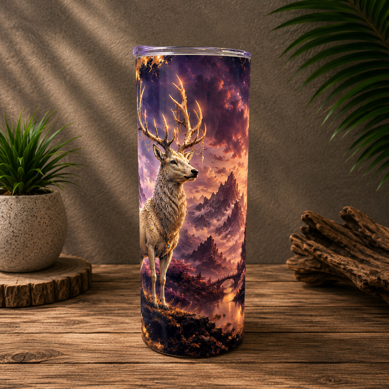 Tasse Isotherme Cerf Majestueux au Clair de Lune – 20 oz | Les Créations Mystika