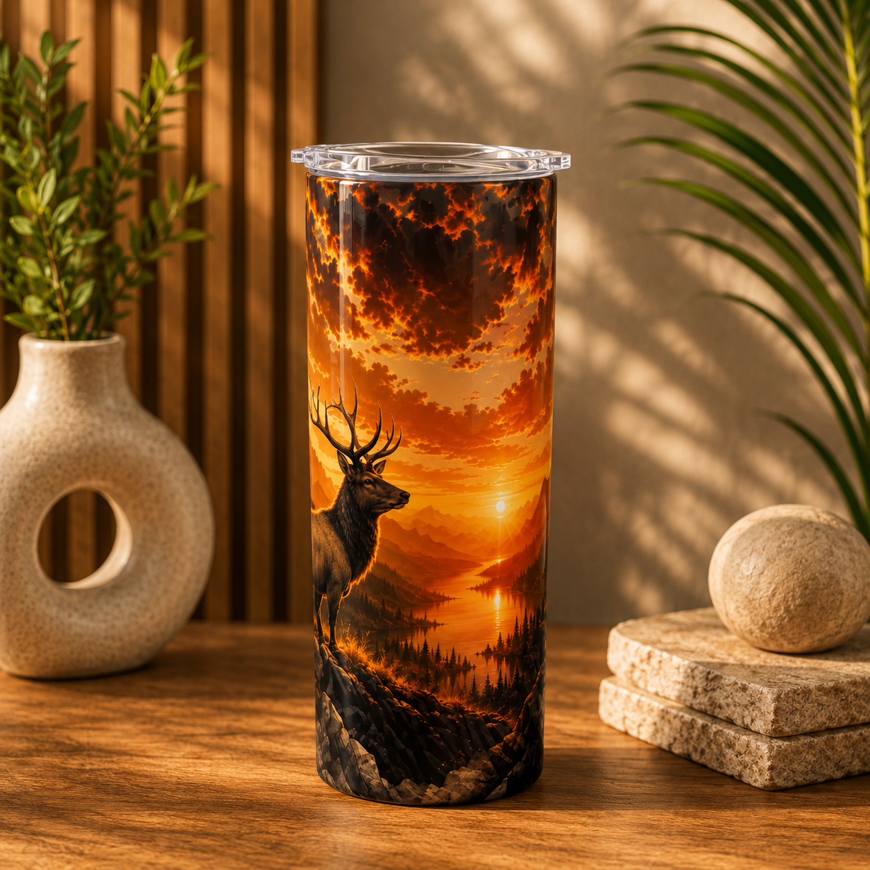 Tasse Isotherme Le Cerf et la Montagne – Coucher de Soleil Sauvage 20 oz | Les Créations Mystika