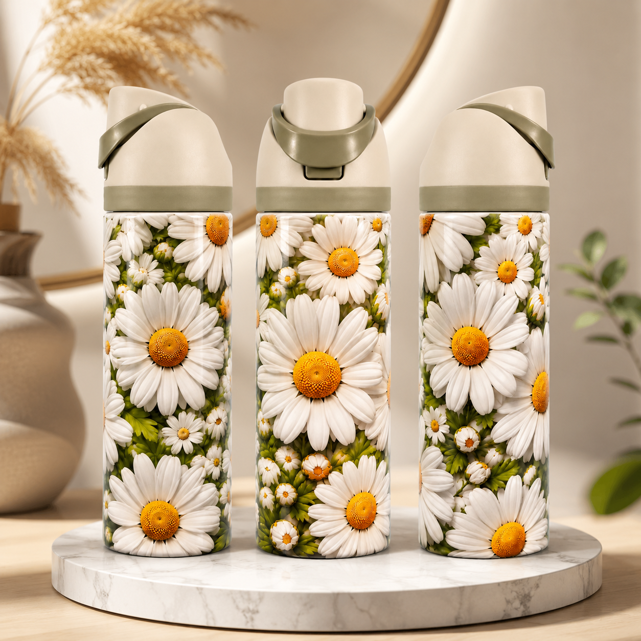 Bouteille Isotherme Marguerites Blanches – Champêtre & Floral | Les Créations Mystika