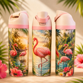 Bouteille Isotherme Flamants Roses Tropicaux – Exotique & Coloré | Les Créations Mystika