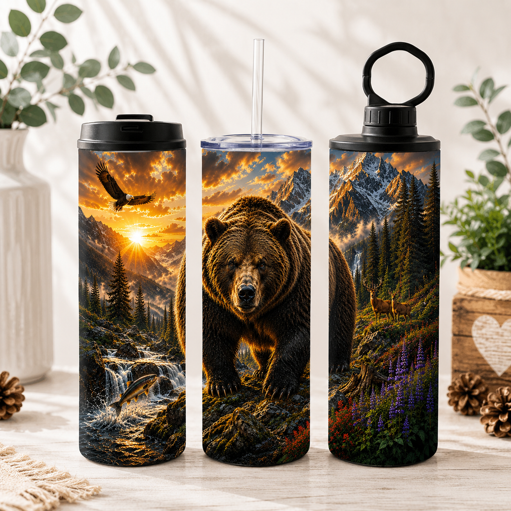Tasse Isotherme Ours Majestueux & Montagnes – 20 oz | Les Créations Mystika