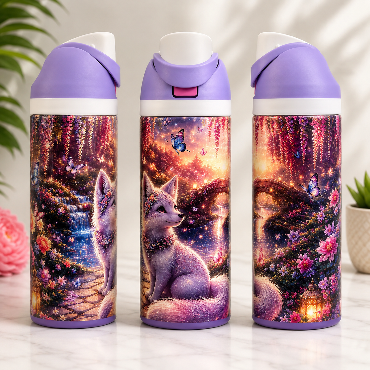 Bouteille isotherme Renard Enchanté – Féerique & Colorée | Les Créations Mystika