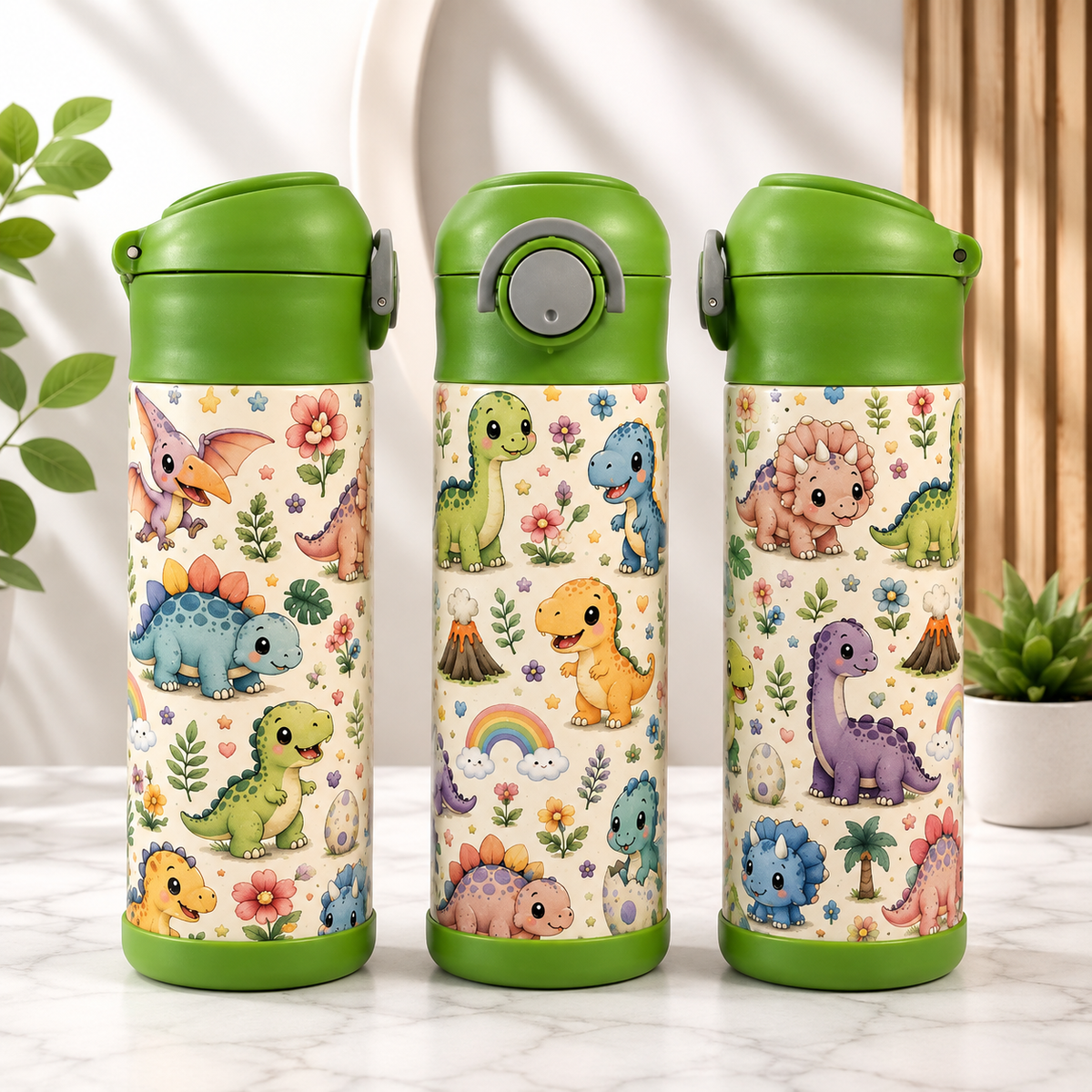 Bouteille Enfant Dinosaures Kawaii – Le T-Rex & Ses Amis | Les Créations Mystika