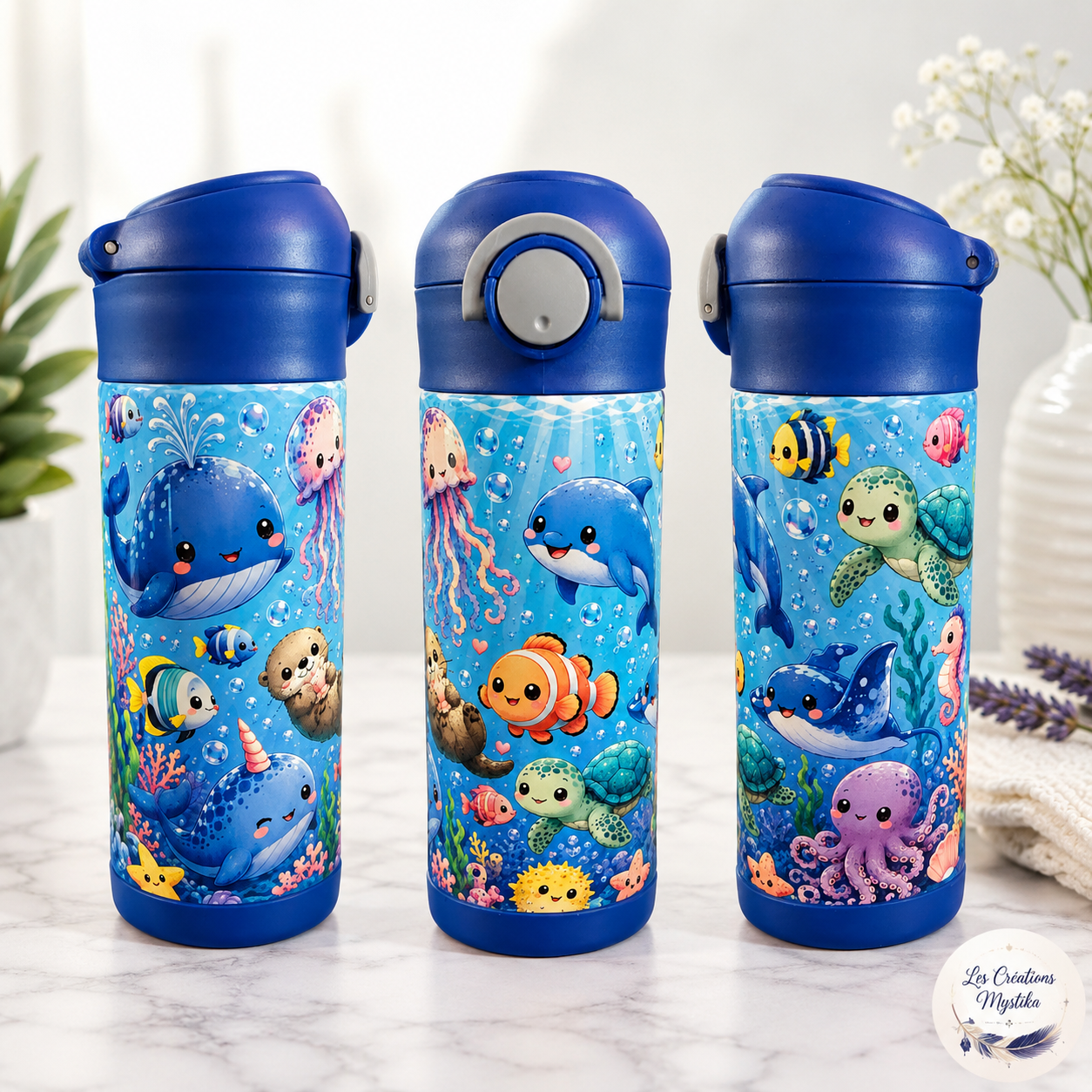Bouteille Enfant Animaux Marins Kawaii – La Baleine & Ses Amis | Les Créations Mystika